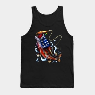 Bass Fishing - American Flag - Fourth Of July Tank Top